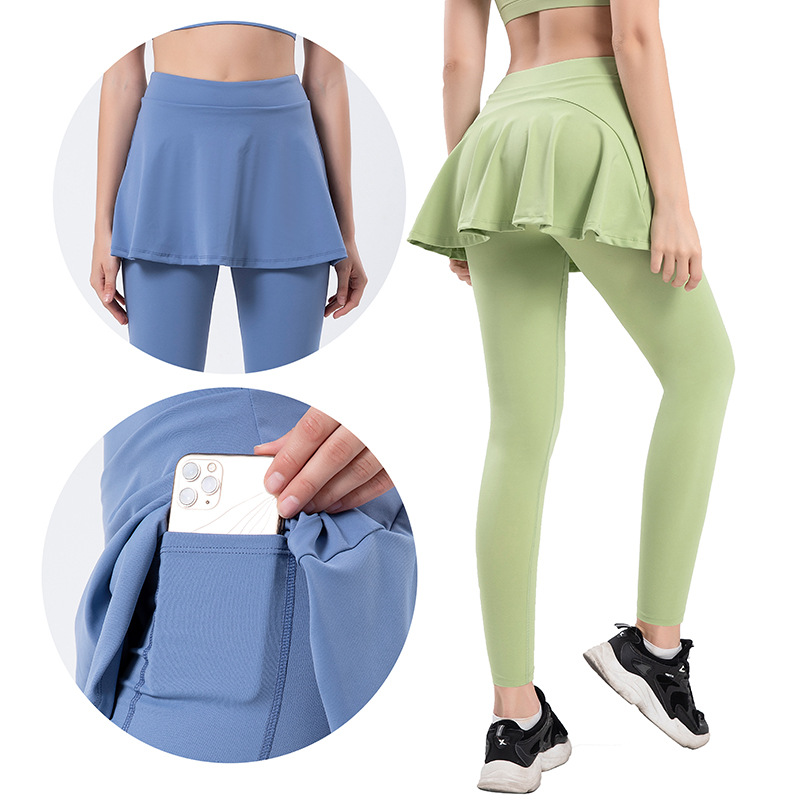 Autumn and winter new yoga sports women's trousers fake two culottes hip peplum tight yoga pants cross-border