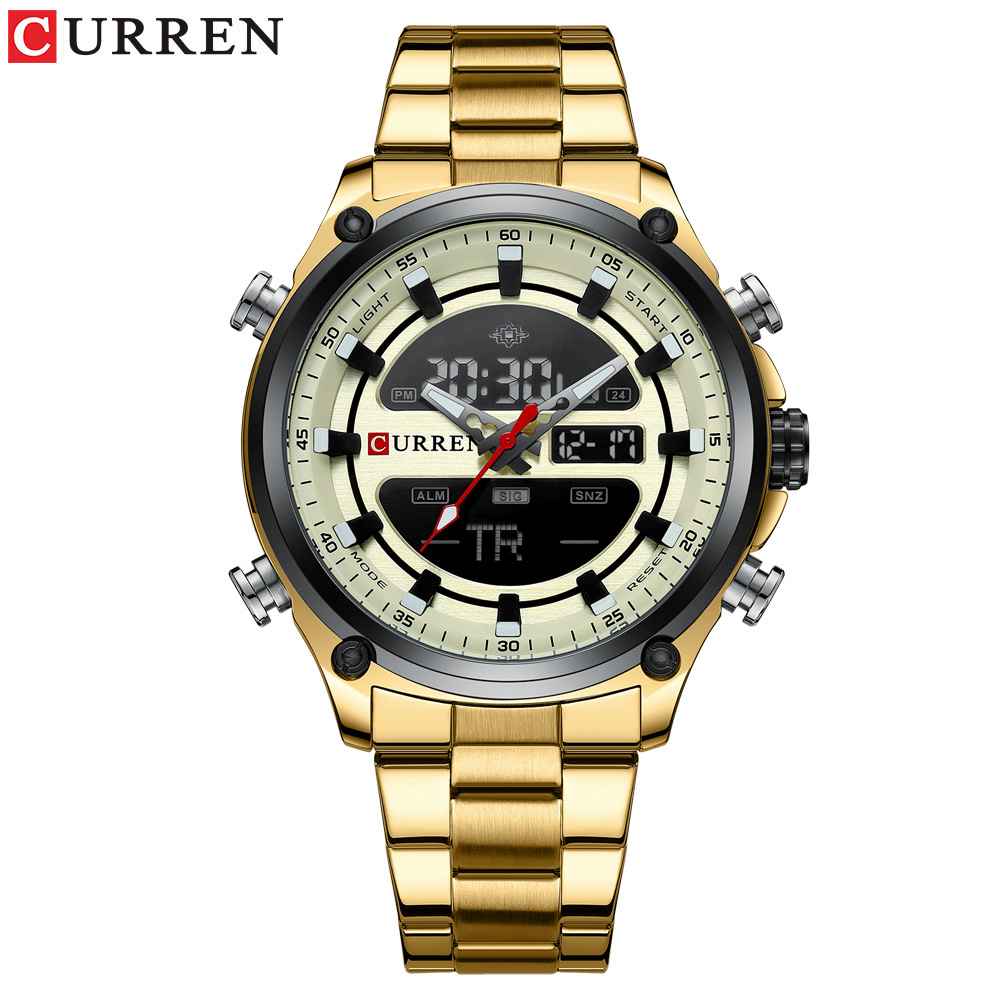 Curren/卡瑞恩8404男士手表 双机芯石英电子表 运动钢带表男表