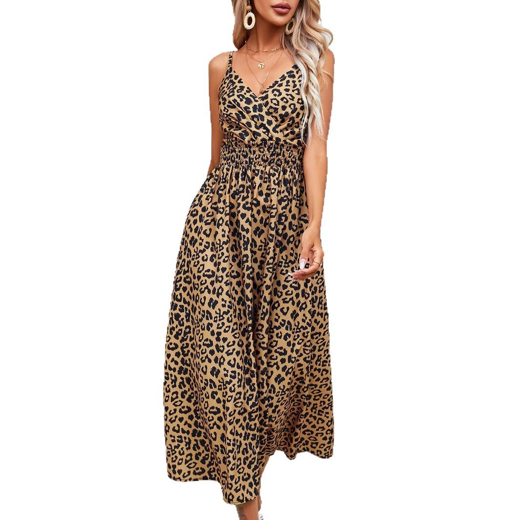 European and American women's clothing Amazon bestseller dress summer cross-border leopard print halter group foreign trade women's clothing Item Picture