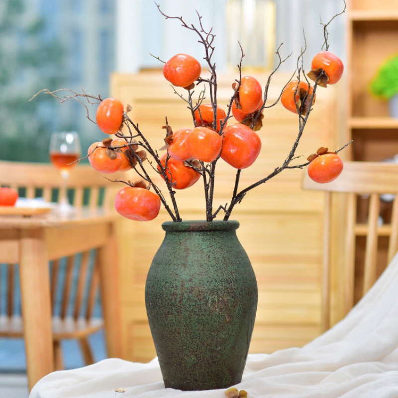 仿真植物仿真柿子果实假花客厅摆设干花石榴装饰摆件柿柿如意插花图