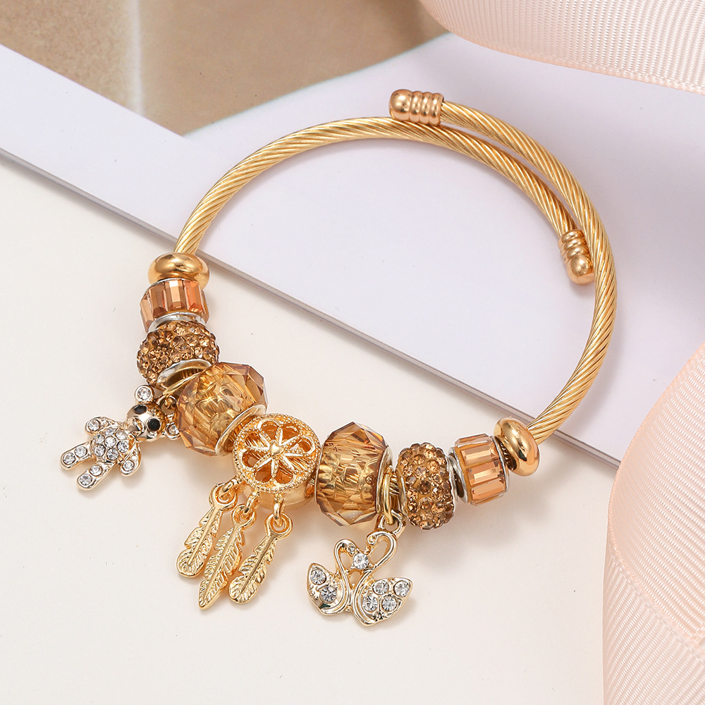 Oly Magic Bracelet 8556 Fashion Diy Pan Family Stainless Steel Bracelet Bear Swan Pendant Gold Bracelet New Bracelet Bracelet Jewelry details Picture