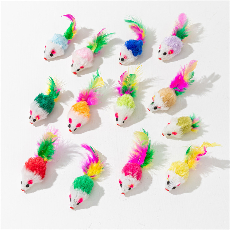 Pet Products Manufacturers Simulate Plush Mouse Doll Set Feather Mouse Scratching Teeth Grinding Cat Toy Specification drawing