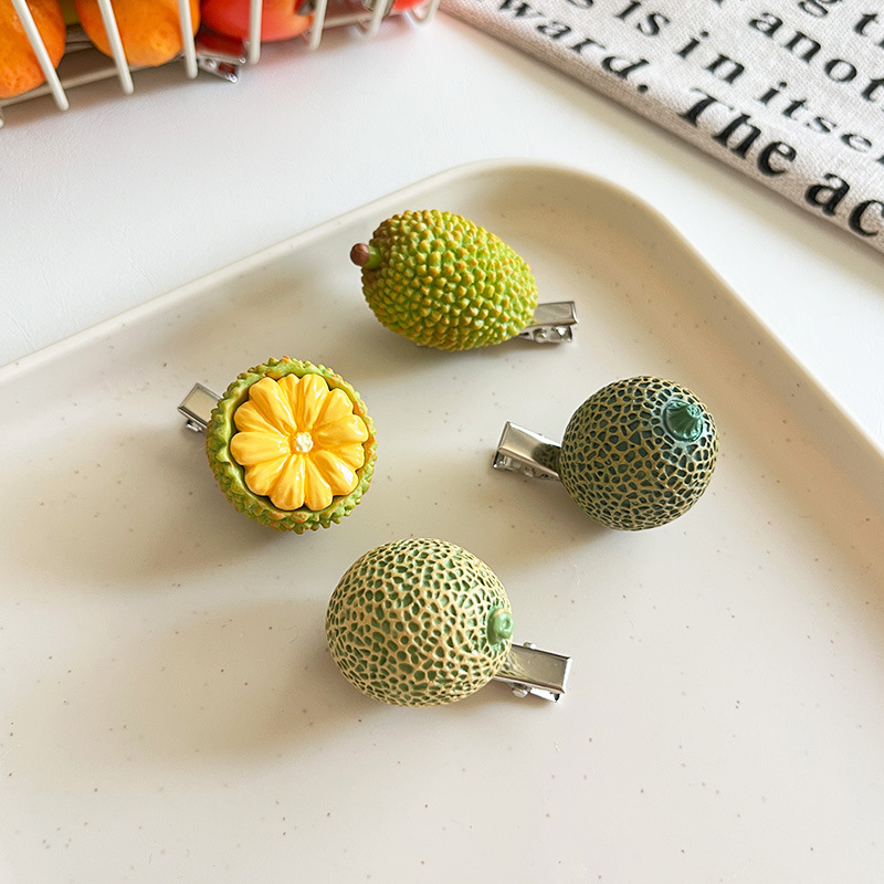 创意仿真水果发夹食玩草莓榴莲石榴发卡可爱树脂边夹趣味桃子发饰详情33