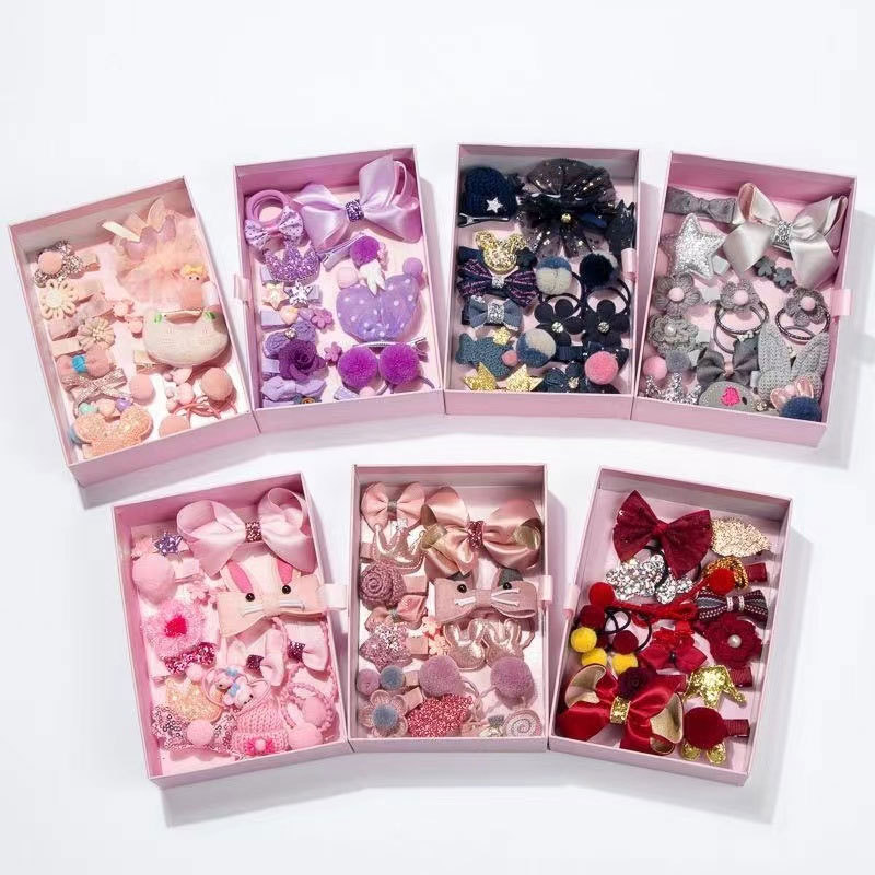 New Year Gift Bow Rabbit Hair Clip Children's Hair Accessories 18 Set Gift Box Little Girl Bangs Clip Hair Specification drawing