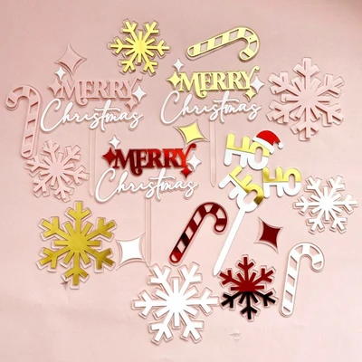 Cross Border Ins Wind Christmas Decoration Acrylic Snow Cane Cake Plugin Hohoho Christmas Party Supplies