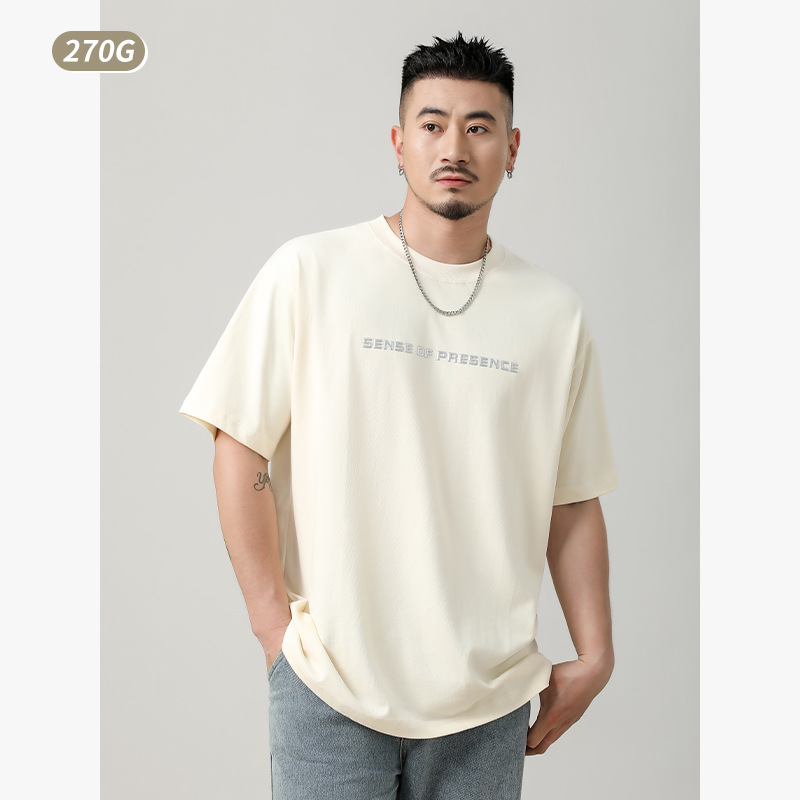 voitlus collaboration genuine 270g trendy brand T-shirt for men, fluid silver heavy industry round neck loose pure cotton couple's top T-shirt