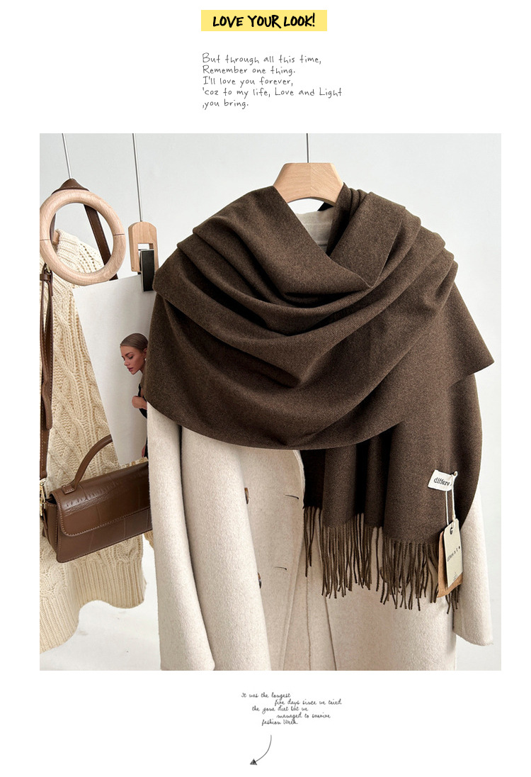 新款300克纯色仿羊绒围巾女冬季高级感 爆款百搭羊绒手感流苏披肩详情13