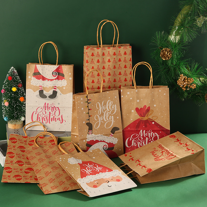 现货供应派对牛皮纸包装袋 圣诞牛皮纸袋糖果包装袋 手提式礼品袋图