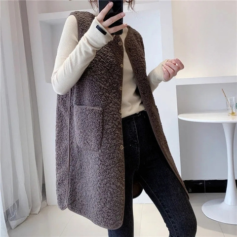 Fashionable and versatile vest for women, warm and thick fleece faux lambskin for women, single outerwear with the new autumn and winter vest for women