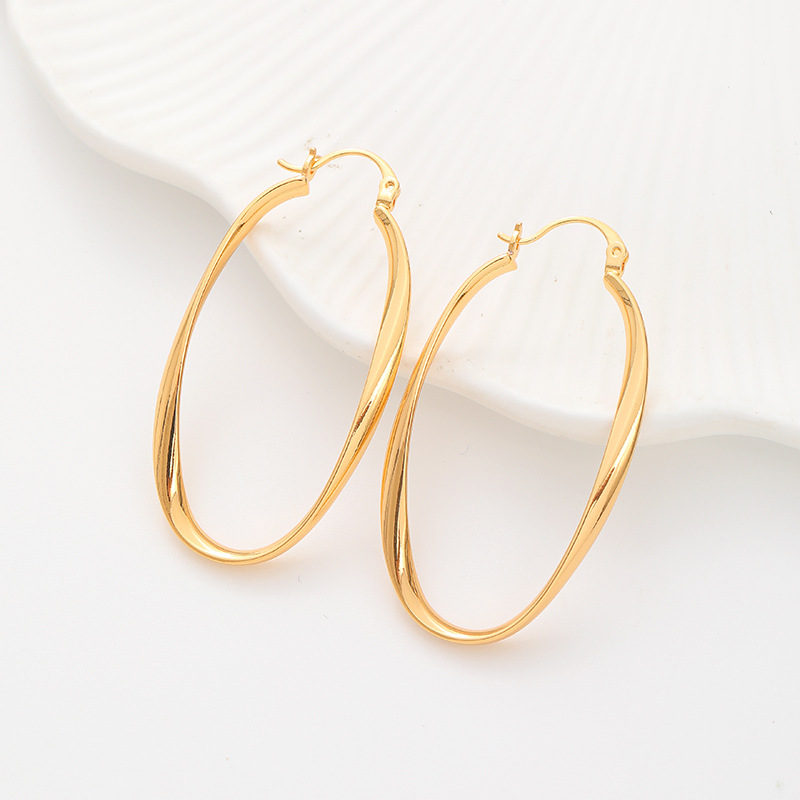 Cross-border French cold style, high-end oval smooth ear buckles, simple geometric commuting style, versatile and personalized earrings for women Specification image