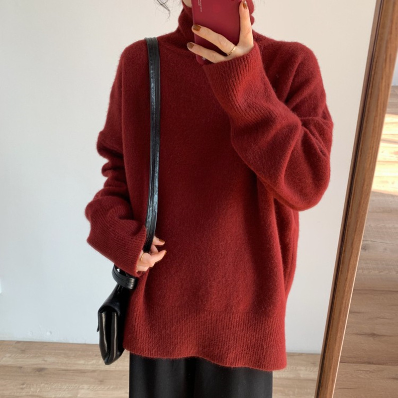 Soft and soft high-neck sweater for women's autumn and winter 2022 new Korean-style loose, simple and versatile knitted top as a base layer Specification image