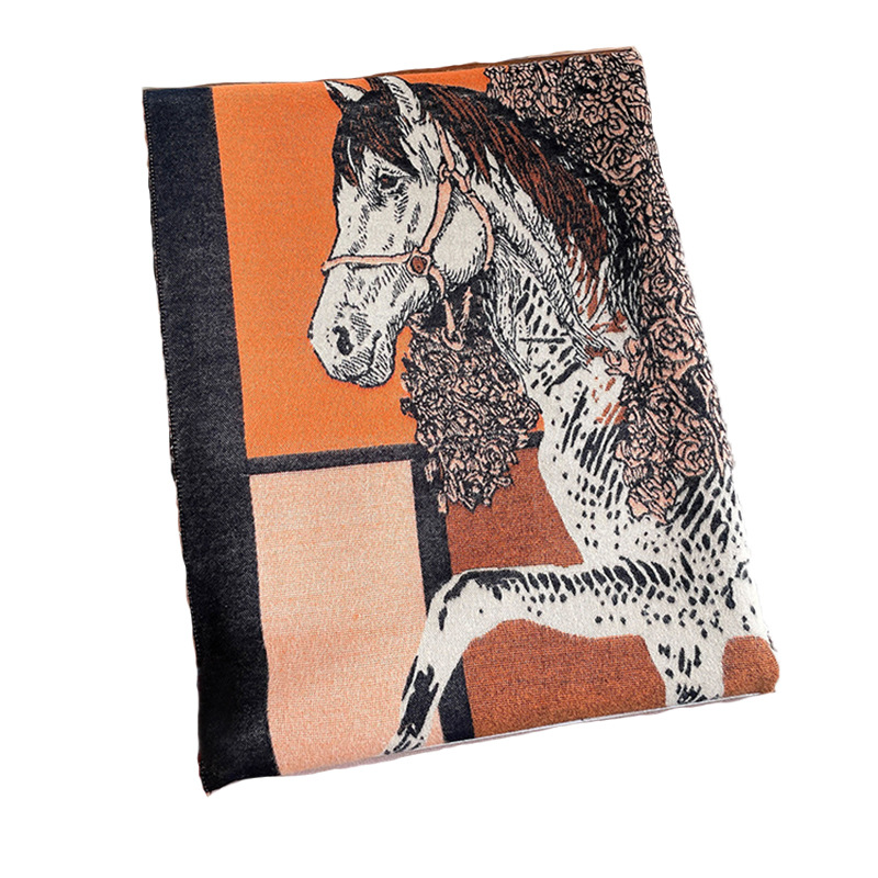2022 New War Horse Jacquard Scarf Female Autumn Winter Europe And The United States Senior Sense Of All The Imitation Cashmere Warm Thickened Shawl Item Picture