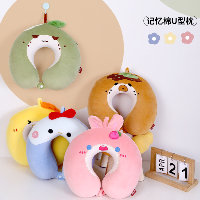 Cartoon animal cute memory foam U-shaped pillow, Kanglehouse office and business travel slow rebound neck pillow, neck pillow wholesale