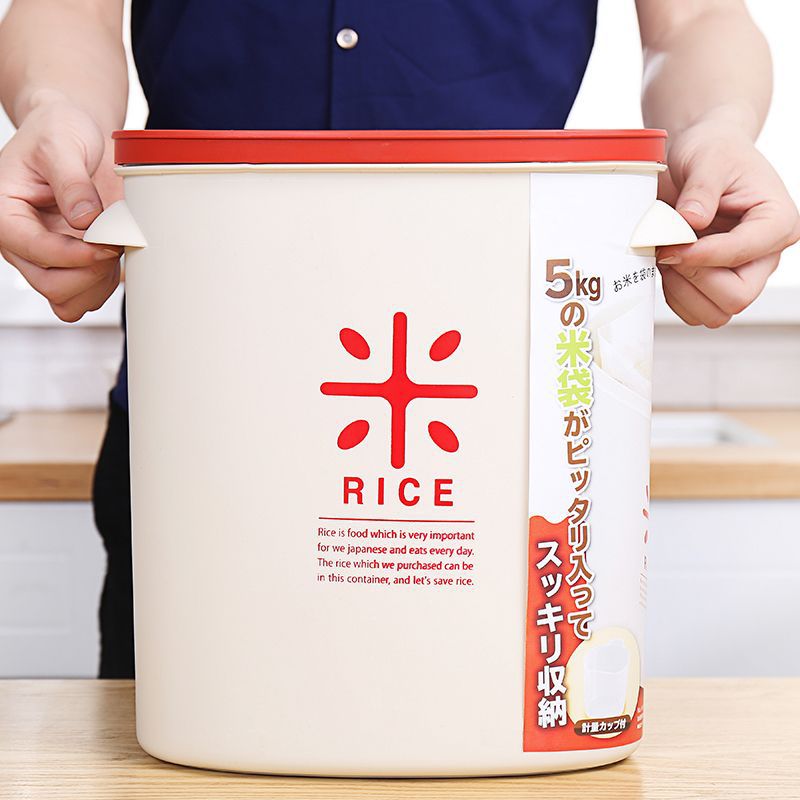 Japanese-style rice bucket, 10-pound storage tank, large rice box, insect-proof and moisture-proof plastic sealed rice and flour storage bucket Item Picture