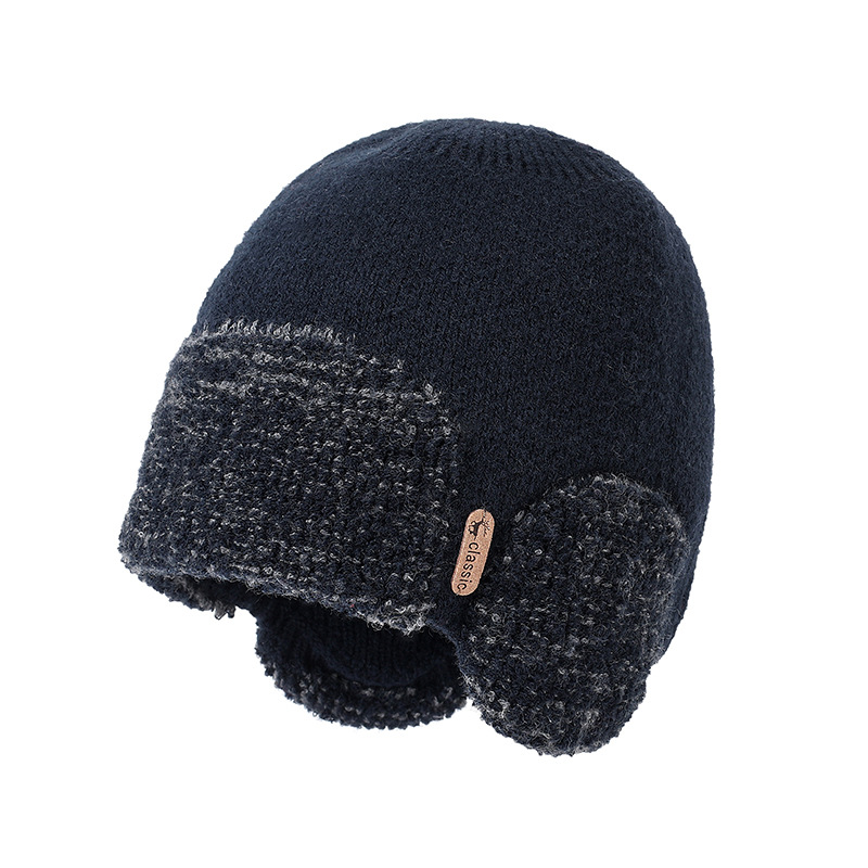 跨境保暖套头帽子男士双色拼接针织帽冬季护耳毛线帽女加厚毛线帽