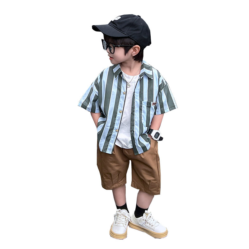 Children's short-sleeved thin shirt 2024 new style cool and stylish summer shirt for boys, baby's stylish striped summer top Item Picture