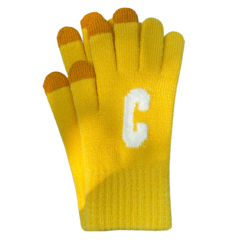 Korean-style cute girl warm gloves for winter ins, a versatile faux cashmere candy-colored knitted cycling touch screen, full finger c Item Picture