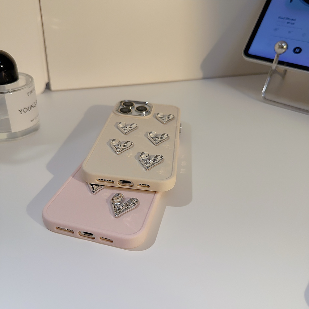 Electroplated heart iphone16 case 17 Apple 12 Pleated 11 compatible 15pro max Metal style 13/14 pic 27