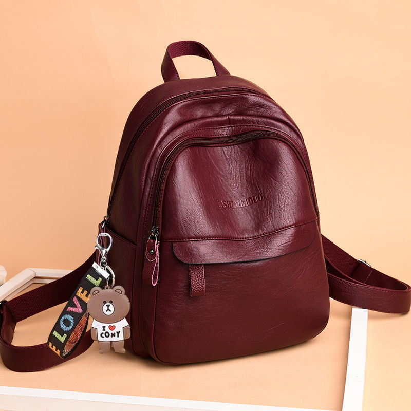 The Versatile 2025 Ladies' Korean version Book Large Capacity soft leather backpack can be labeled by our factory for one-piece consignment details Picture
