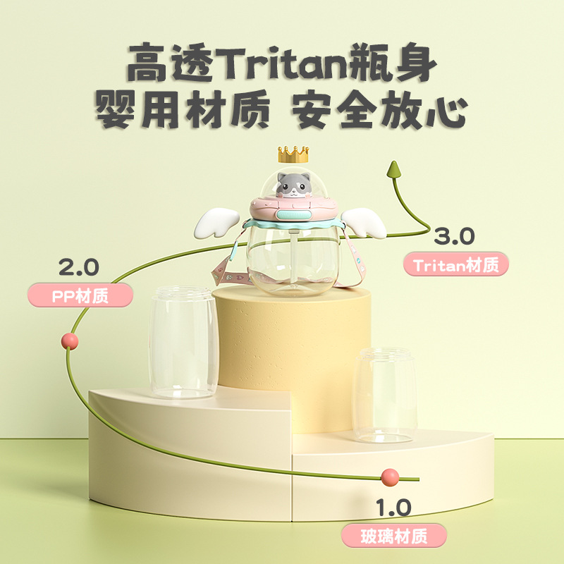 夏季大容量婴幼儿tritan材质大肚杯儿童吸管水杯便携学生礼品水壶详情图2