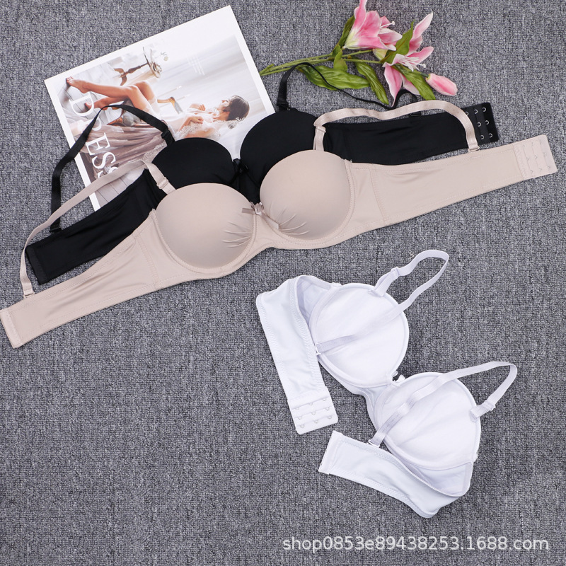 Foreign trade Japanese and Korean polyester classic thick cup upper bracket adjuster bra women's sexy pleated underwear fashion bra
