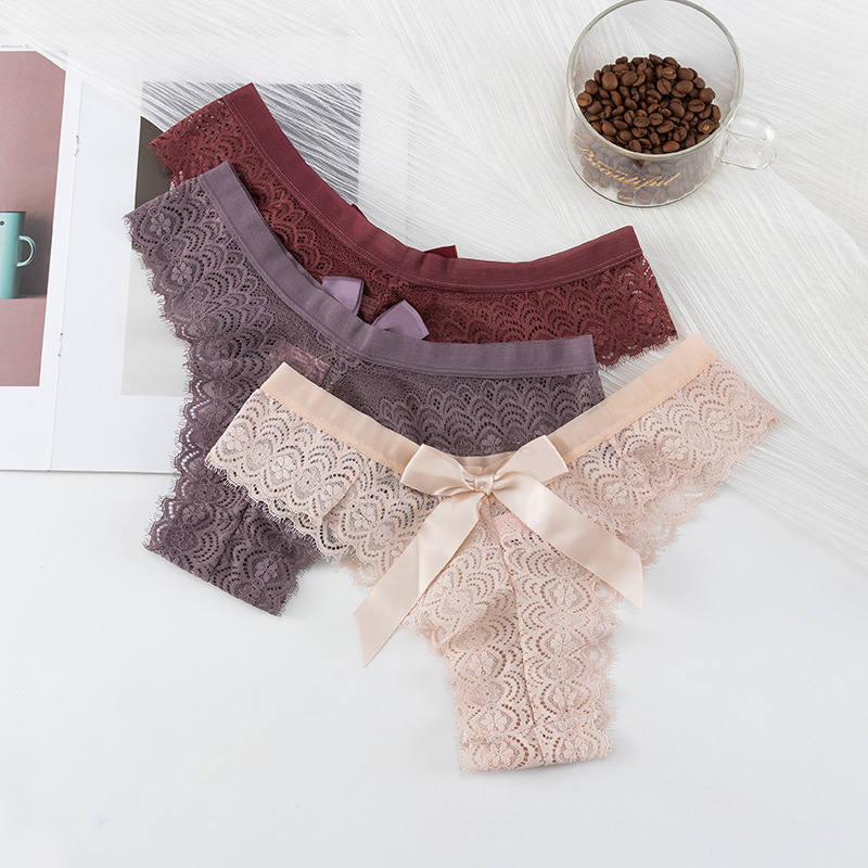 Cross-Border Factory Lace Thong Ladies Sexy Low-Rise T Pants Girls Hollow Thin Breathable Triangle Underwear Women Specification drawing