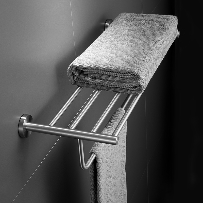 304不锈钢浴室毛巾架免打孔毛巾杆卫生间收纳置物架洗手间浴巾架精品卫浴细节图