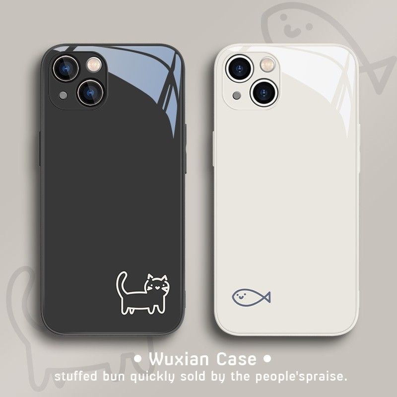 Suitable for Apple 16promax phone cases, couple iPho12mini, simple kitten 14, new creative men's and women's glass