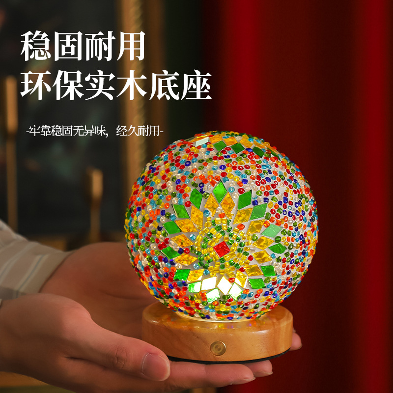 跨境马赛克小夜灯巴洛克浪漫与自由波西米亚创意夜灯玻璃装饰台灯