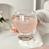 New luxury high-platform transparent drum cup, niche design glass cup, whisky glass, cold drink juice coffee cup details Picture