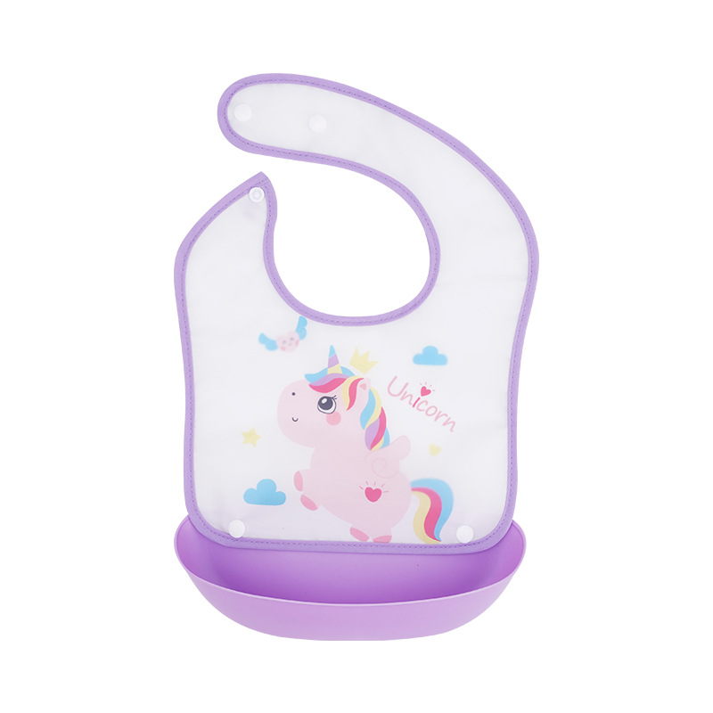 Cartoon detachable rice bag EVA waterproof baby eating bib, children's saliva towel, children's disposable three-dimensional bib Item Picture