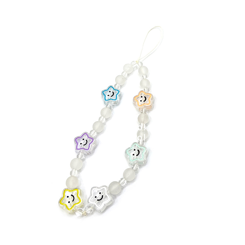 Small Fresh Simple Fashion Stars Smiling Face Beaded Mobile Phone Chain Accessories Hanging Diy Creative Mobile Phone Chain Lanyard Item Picture