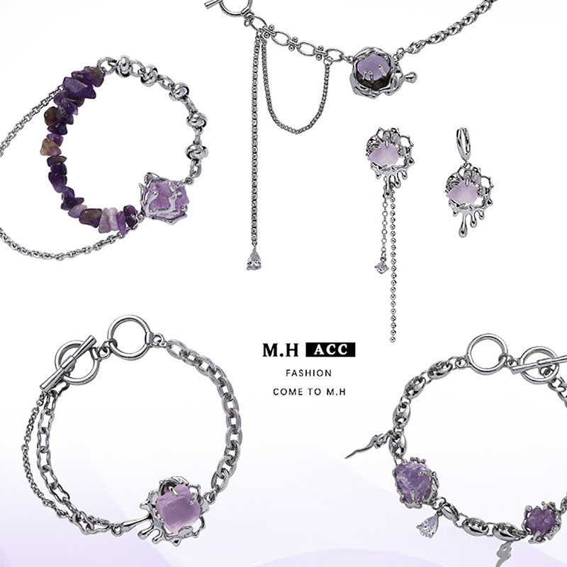 Purple Glacier Series necklace for women, new Chinese-style sweet and cool style, fresh and fashionable, hot girl neck chain, collarbone chain, neck accessory wholesale