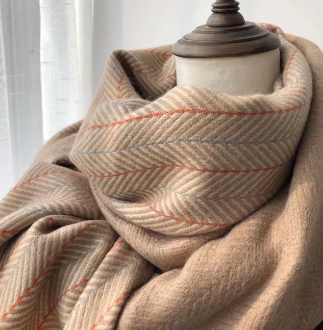 Korean Version Of The New Scarf Female Winter Students Long Thick Shawl Imitation Cashmere Splicing Neck Simple Style Specification drawing