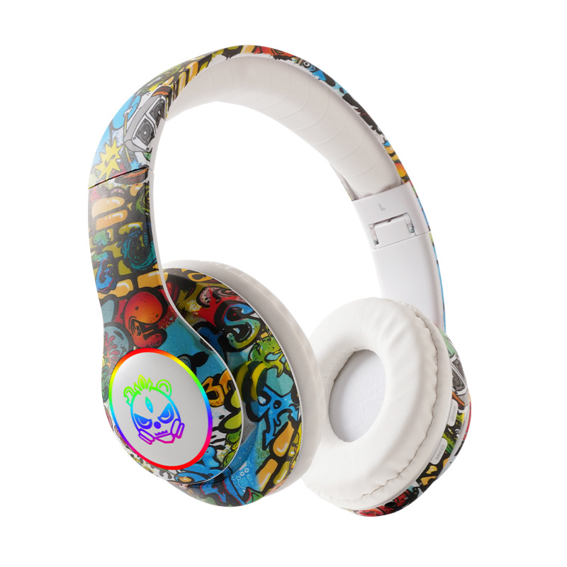 Cross-border nuevos auriculares bluetooth auriculares LED emiten tarjeta de inserción inalámbrica auriculares bluetooth graffiti azul 8686 Item Picture