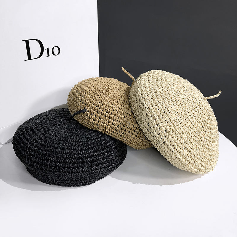 Summer straw-woven Bailey hat for women, thin breathable straw hat, popular Japanese-style fresh and artistic flower bud painter hat