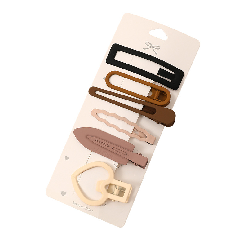 Frosted Coffee Color Bb Clip Side Fringe Clip Korean Style All-In-One Simple Duck Clip Hairpin Set Item Picture
