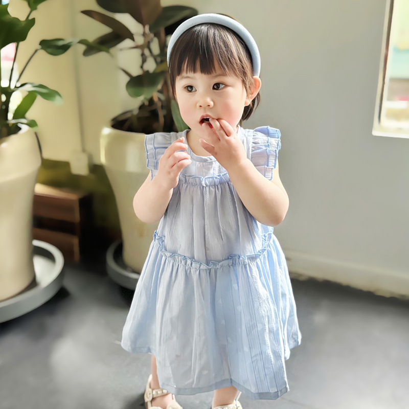 女童连衣裙夏季a类洋气公主裙新款童装批发蓝色宝宝飞飞袖儿童裙