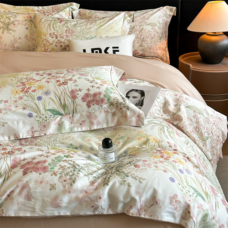 High-end new 60-count all-cotton long-staple cotton four-piece set, all-season universal pure cotton printed quilt cover, bed sheet and bedding details Picture