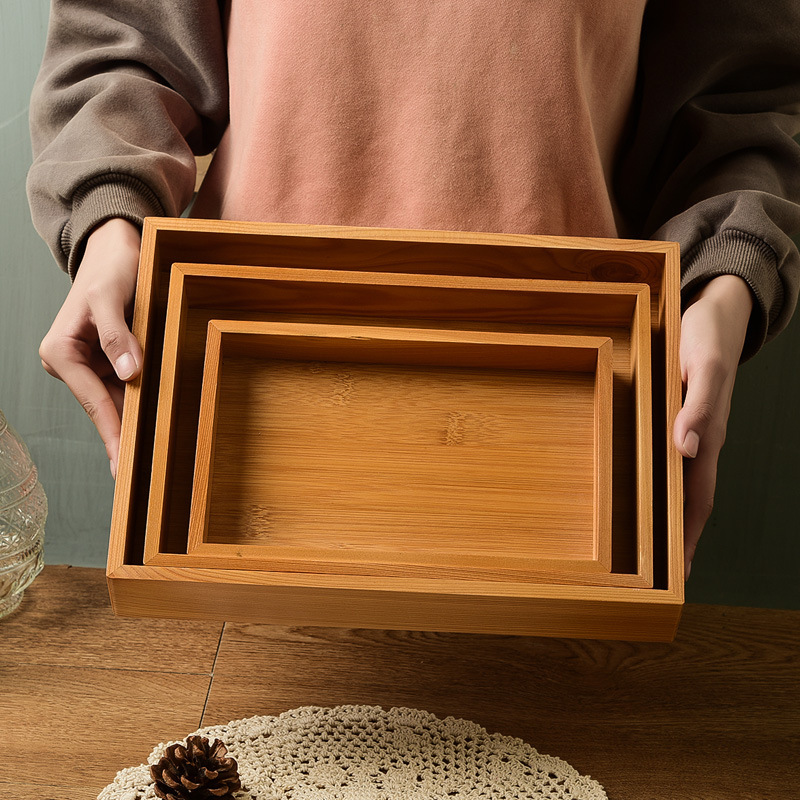 Bamboo Tray Solid Wood Tea Tray Water Cup Tray Japanese Fruit Tray Wooden Household Rectangular Tray Hotel Dinner Plate details Picture