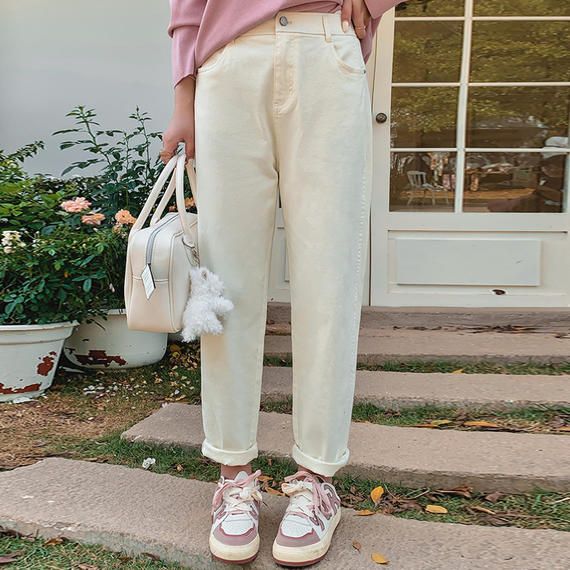 Plate-size women's stretchy loose straight-leg pants for women 2025 autumn edition, high-waisted, slimming and hip-covering dad pants NK1008 Specification image
