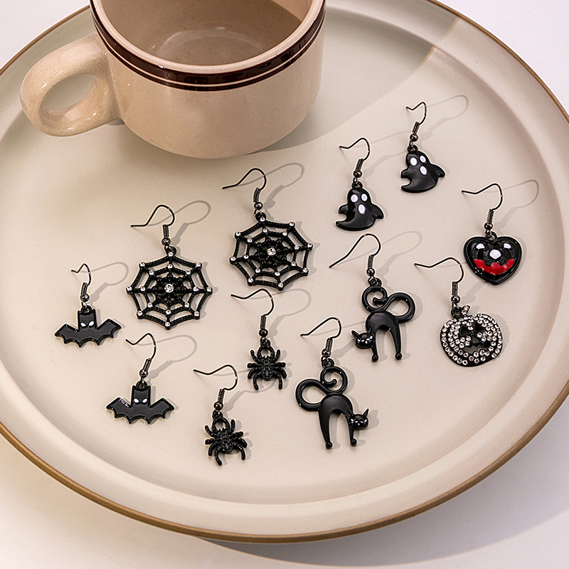 Halloween party spooky ghost spider web earrings Dark cartoon bat pumpkin earrings Goth earrings