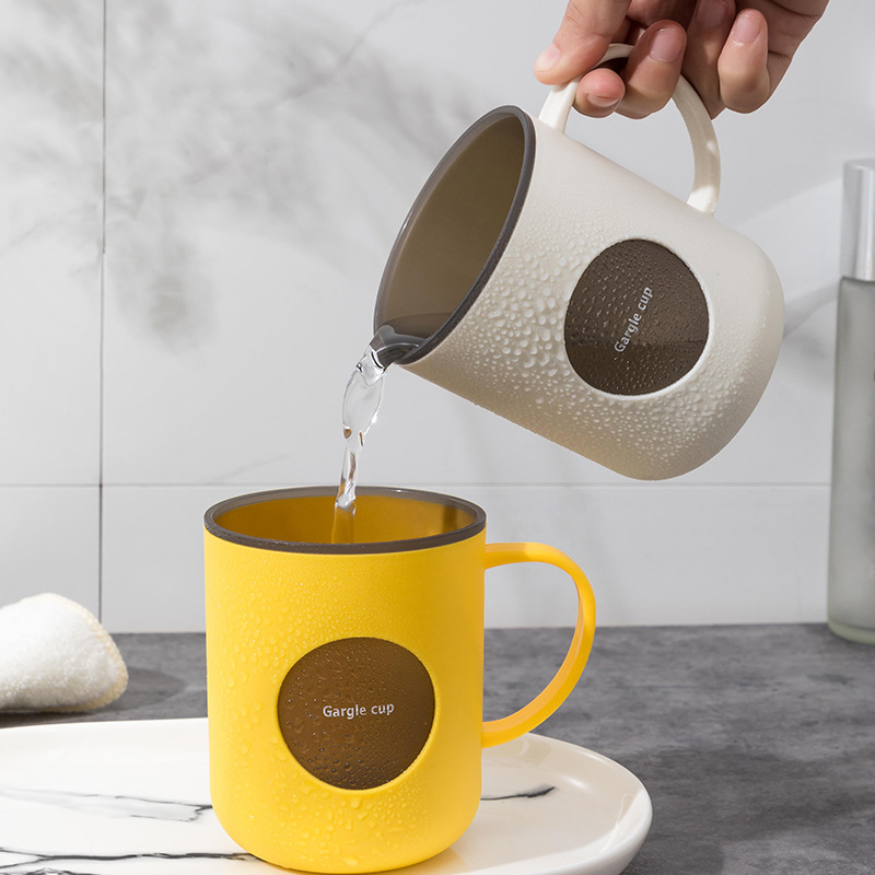 Double-layer contrasting color mouthwash cup, home bathroom brushing cup with handle, cute couple cup, durable washbasin cup Specification image