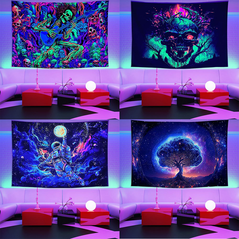 Cross border UV fluorescent tapestry Skeleton Tree of Life Blue violet Light hanging cloth decorative tapestry cloth beach towel beach sitting