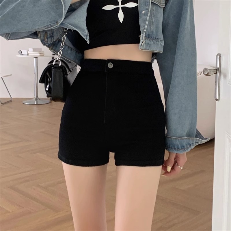 Black Denim Shorts Women's Spring And Autumn Book 2024 New High-Waisted Loose A-Line Ultra-Short Skinny Hot Pants Spice Girl Specification drawing