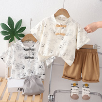 2024 new children's summer Guo-style suits men and women's summer suits boys Korean version autumn guo-style shirt suits