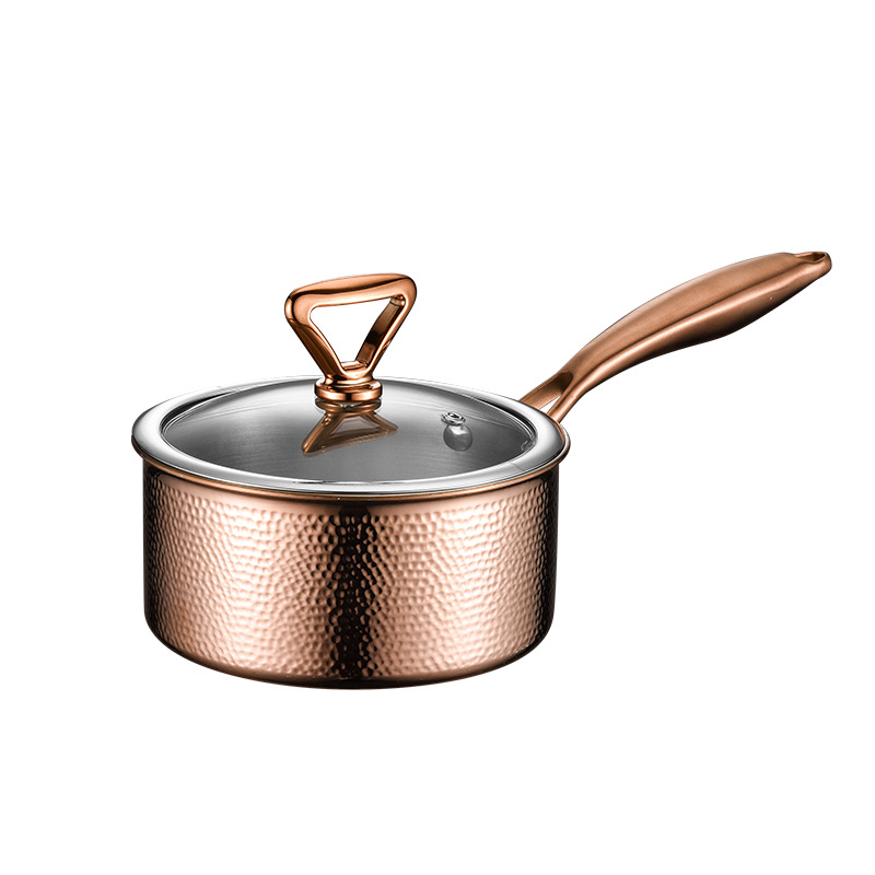 304 three-layer steel hammer-patterned household multi-functional milk pot, single-person pot, multi-purpose boiler for complementary food, universal Item Picture