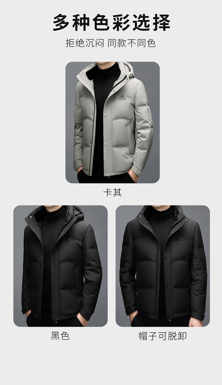 The new hooded down jacket for men in winter is warm and thick. The white duck down casual business jacket for middle-aged dads is trendy pic 10
