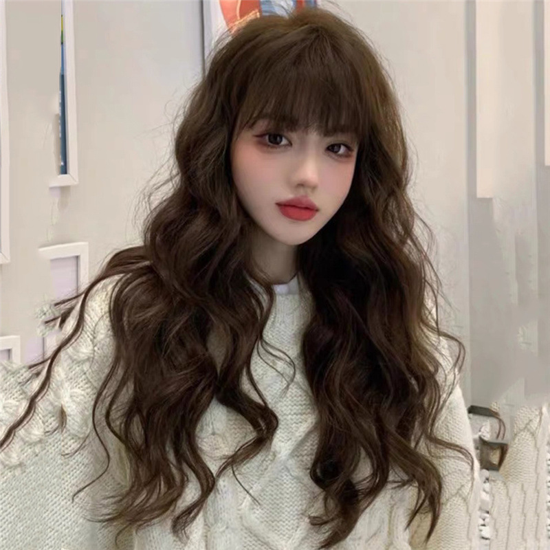 Wholesale of Japanese and Korean wigs, women's air bangs, fluffy corn perm long curls, water ripple, the same style of chemical fiber headwear as the Internet celebrities Application Scenario