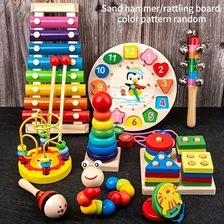 木制蒙特梭利玩具串珠摇铃数字时钟木琴乐器幼儿沙锤婴幼儿童礼物